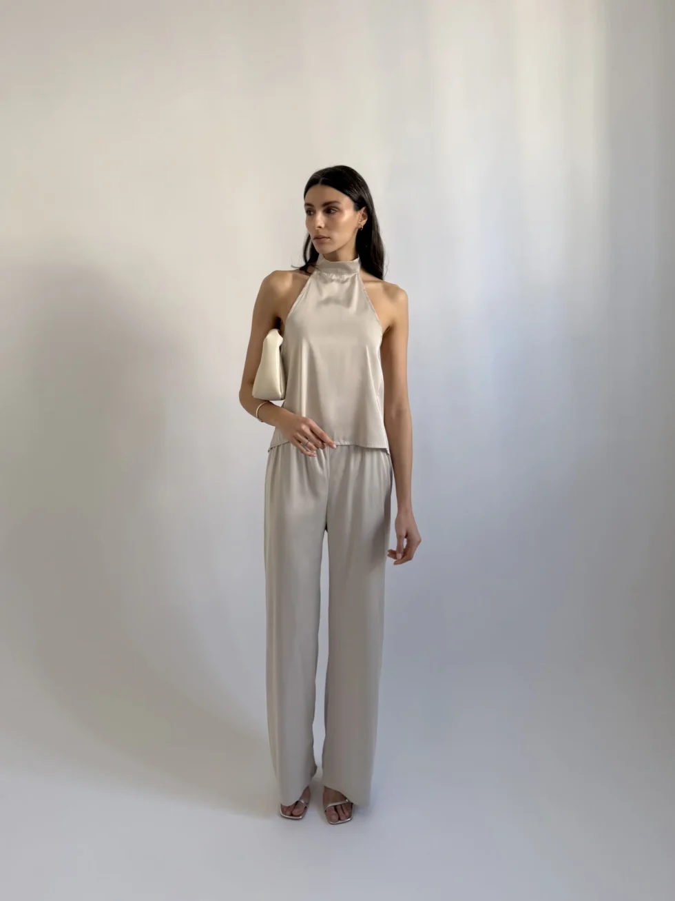 Pantalon Satin Perle Taille Haute