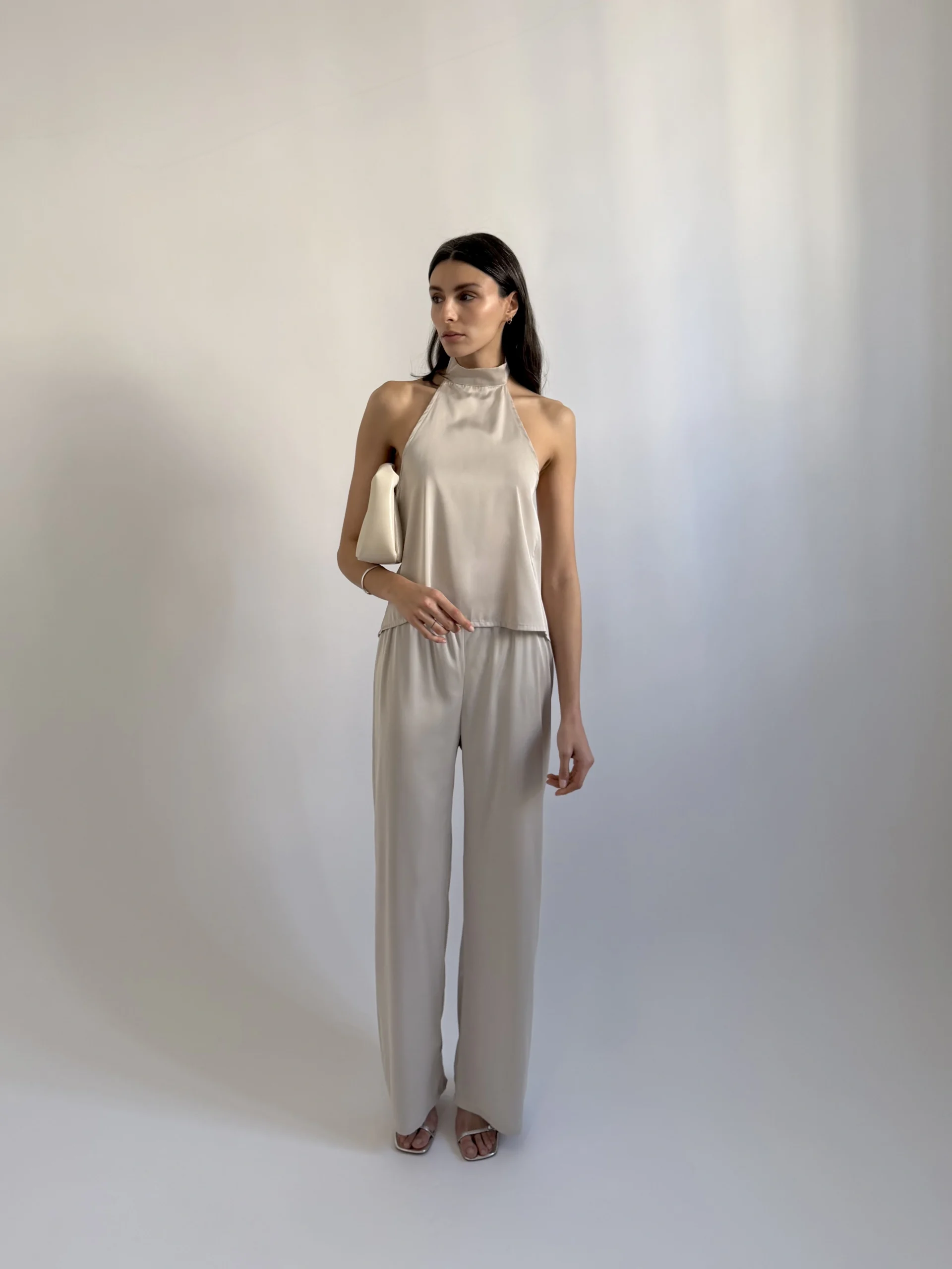 Pantalon Satin Perle Taille Haute